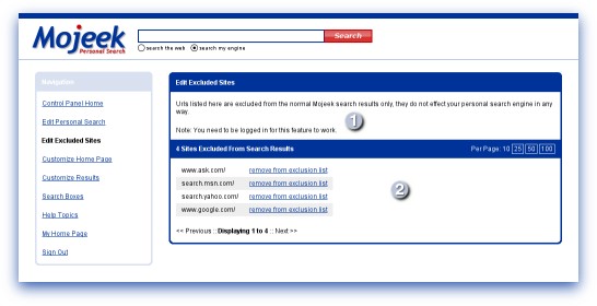control panel edit excluded sites