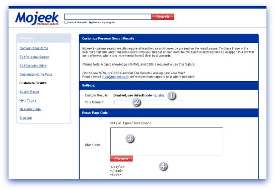 control panel customize results