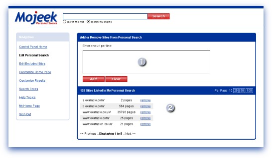 control panel edit personal search